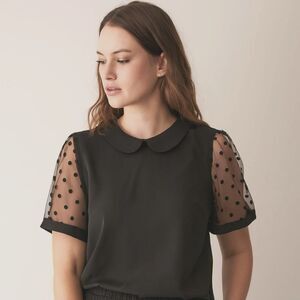 Allegra K Black Coquette Blouse with Sheer Polka Dot Sleeves. Size 3X. NWT